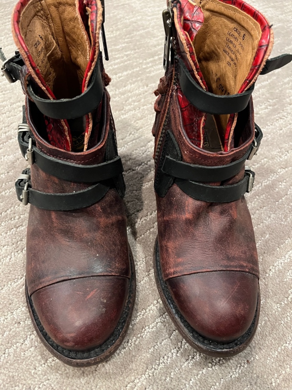 FreeBird Red Distressed Leather Buckle Ankle Boots great condition - Picture 7 of 7